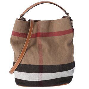 Burberry Ashby Medium Check Canvas Hobo Bag Brown Black